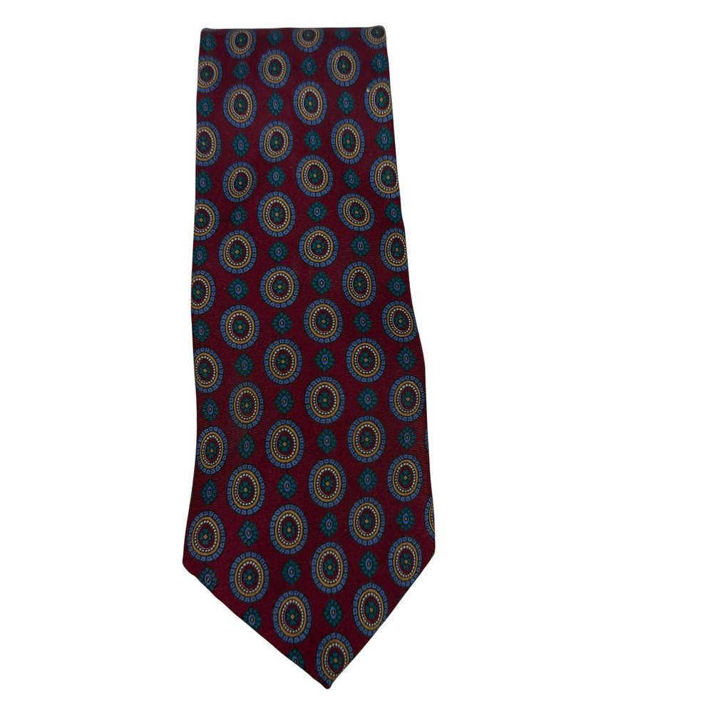 Park Lane Mens Burgundy Medallion‎ Print 100% Italian Silk Handmade Necktie Tie